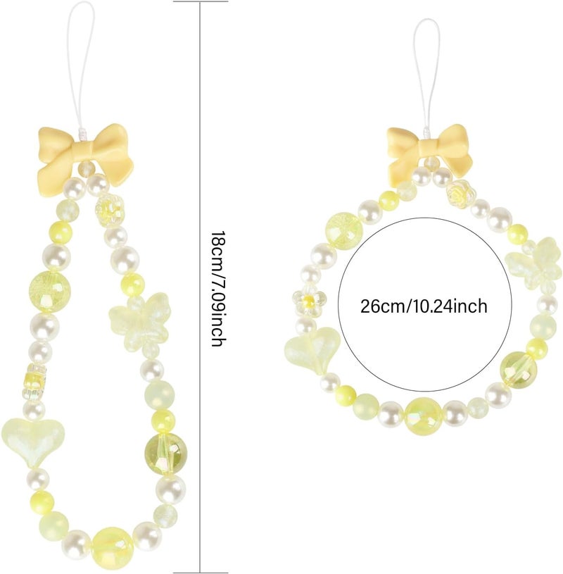 LUVI Beaded Phone Charm Lanyard Wrist Strap Love Heart Bow Beads Butterfly Chain Flower String Pearl Bling Bracelet Keychain Cute Fashion for Women - Image 2